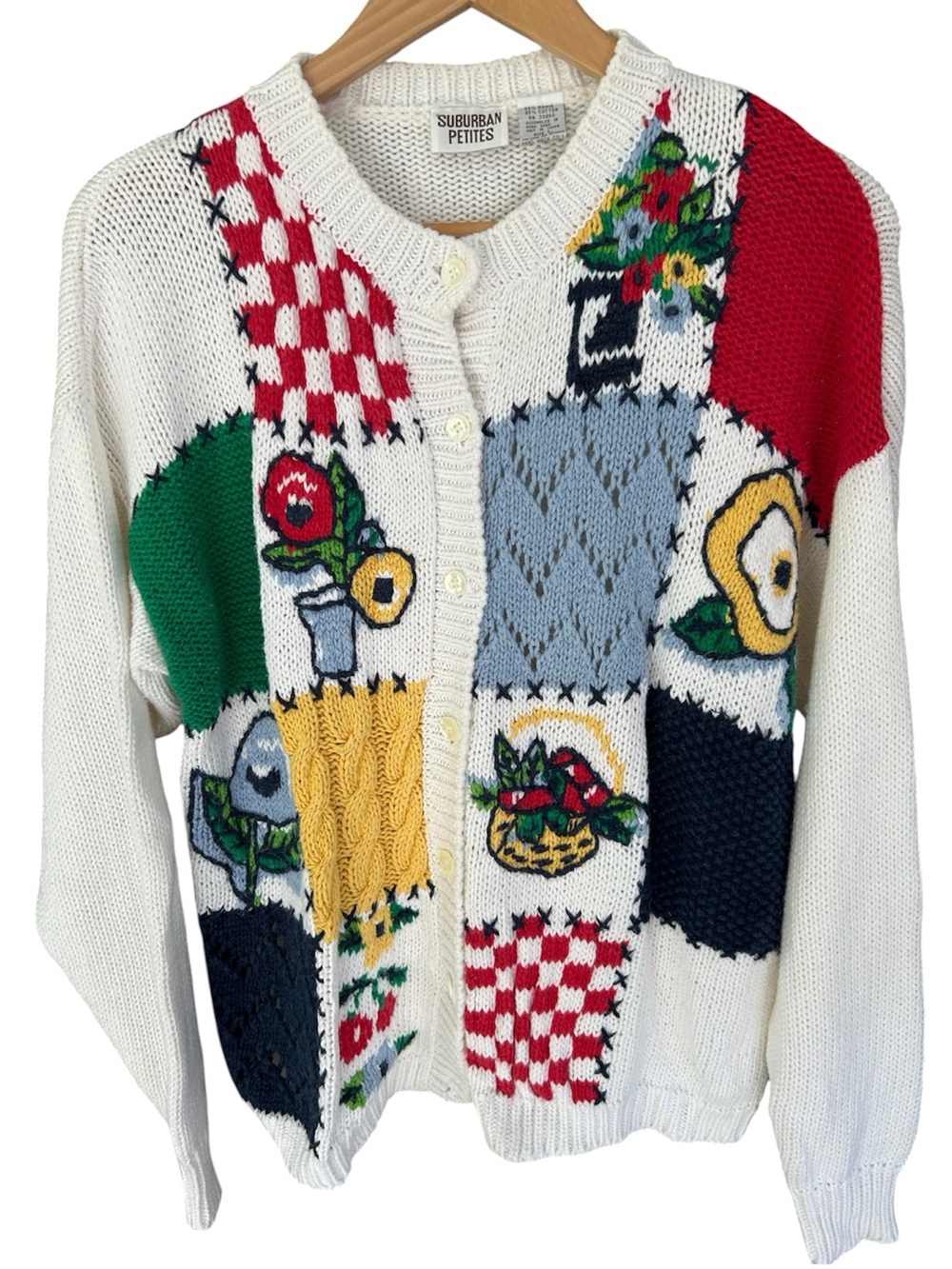 Vintage Patchwork Cardigan Floral Cherries Cottagecore Teacher